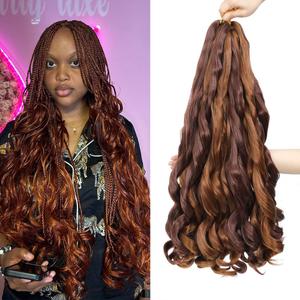 French Curl Braiding Hair 24 Inch Soft Braiding Hair Pre Stretched Loose Wave Bouncy 100g/pack Yaki Hair for Black Women Hair Extensions for Braids(P33/30 24 Inch)