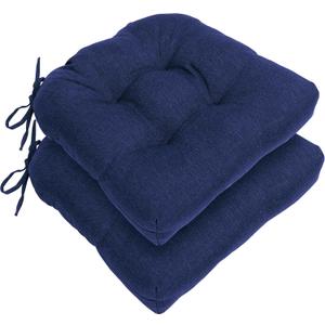 RACE LEAF Outdoor Seat Cushions Set of 2, 19" x 19" Square Patio Cushions, Plump Filling Tufted Water-Resistant Olefin Chair Seat Cushion with Ties for Non-Slip Support, Navy