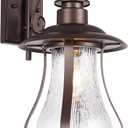 Treekee Outdoor Wall Light Fixture, Vintage Wall Exterior Lantern with E26 Socket & Wood Grain Glass, Matte Brown Rustic Wall Sconce Farmhouse Porch Lamp for Patio, Garage, Yard, Front Door