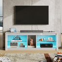 Bestier 55 inch TV Stand with LED Lights,High Gloss Entertainment Center Cabinet for Living Room,with Built-in Storage, White