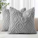 decorUhome Throw Pillow Covers 18x18 Inch Set of 2, Soft Plush Faux Wool Grey Solid Couch Pillow Covers, Accent Farmhouse Neutral Square Pillow Cases for Sofa Bed Living Room Home Decor
