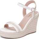 Women's Classic Summer Platform Dress Sandals Wedge Ankle Strap Round Open Toe Sandals Comfy Sloping High Heels for Women Casual Beach (6, White#2)