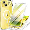 Miracase Glass Series Designed for iPhone 14 Plus Case 6.7 inch, 2023 Upgrade Full-Body Magnetic Clear Case with Built-in 9H Tempered Glass Screen Protector,Compatible with MagSafe,Clear