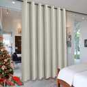 RYB HOME Privacy Curtain for Sliding Glass Door, Light Block Noise Reduce Insulated Curtain Screen Ceiling to Floor for Locker Room Basement Bedroom Closet, 100 inch Wide x 90 inch Long, Natural
