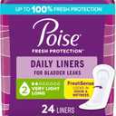 Poise Daily Liners, Incontinence Panty Liners for Bladder Leaks, 2 Drop Very Light Absorbency, Long Length, 24 Count of Pantiliners, Pack of 2