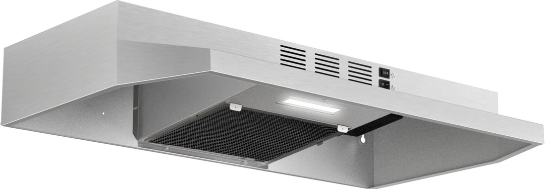 Range Hood 30 inch Under Cabinet, Stainless Steel Kitchen Vent Hood 280CFM, Built-in Kitchen Stove Hood w/Rocker Button Control, Ducted/Ductless Convertible Duct, 2 Speeds Fan, Bright LED Light