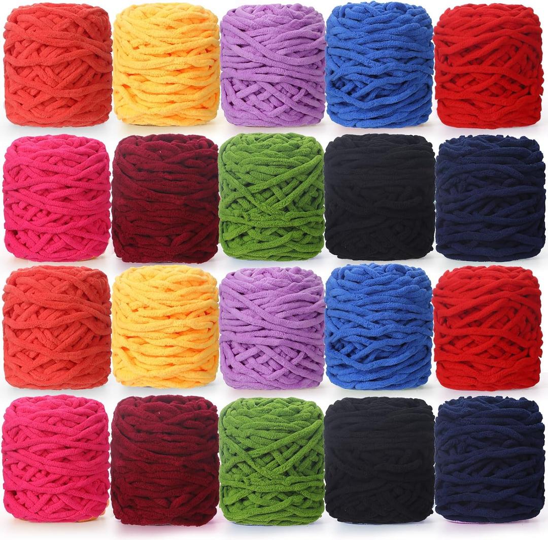 Timgle 20 Skeins Chunky Chenille Yarn for Crocheting 1094 Yards Soft Thick Fluffy Yarn Hand Weaving Bulky for Plush Dolls Knitting Blanket DIY Sweater Scarf Each 55 Yards(Novel Color)