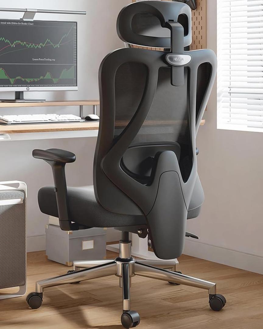 Hbada P3 Ergonnomic Office Chair with 2D Adjustable Lumbar Support, Office Chair with Adjustable Headrest and Armrest, 145 Stepless Tilt Function, Black(No Footrest)