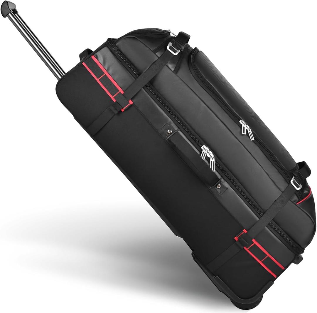 Wheeled Duffle Bag Luggage for Travel-Rolling Duffle Bag with Wheels-100L Large Heavy Duty with Wheels and Handle,5 Handles, Compression Straps,Expandable Luggage Roller Duffle (Black)