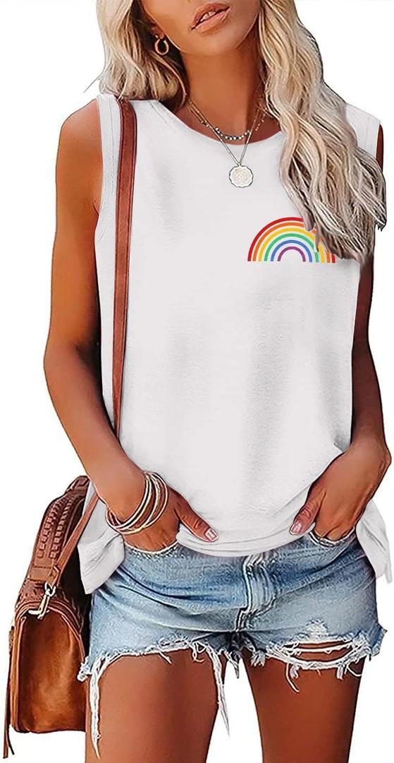 FLOYU Women Pride Tank Top Pride Rainbow Graphic Print Tee Gay Pride Tops Casual LGBT Month Sleeveless Shirt