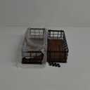 MyGift Wall Mounted or Tabletop Rustic Black Metal Wire and Burnt Wood Small Decorative Storage Baskets with Handles, Set of 2