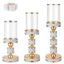 Hurricane Candle Holder, 15.9" Tall Metal Candle Stand, Glass Pillar Candle Holders Crystal Gold Decorative Centerpieces for Table, Wedding and Dining Room (Fits Candles up to 3"x5", 3pcs, S+M+L)