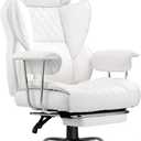COMHOMA Big and Tall Office Chair, High Back Leather Gaming Chairs with Footrest, Executive Ergonomic Office Chair with Pocket Spring Lumbar Support and with Outward Fixed Soft Armrests (White)
