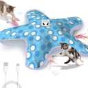 Rechargeable Interactive Cat Toys, Automatic Cat Toy for Indoor Cats, Durable Hide and Seek Cat Toy with Moving Concealed Feathers, Touch Activated Kitten Toys Cat Exercise Toys, Blue White Cover