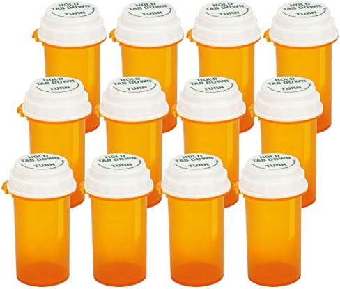 Prescription Reversible Thumb Tab Vials, Medicine Container, Pill Bottle, Prescription Pharmacy Vials Reversible Cap with Animal Pet Resistant (not Child Resistant) Open (10 Dram, 11pcs)