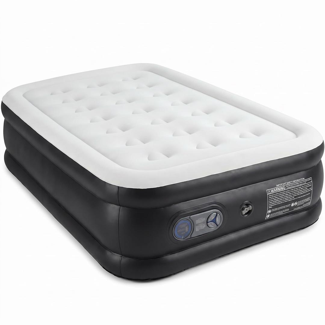Simple Deluxe 22in Queen Air Mattress with Built-in High Speed Pump, Leak-Free & Foldable Design, Portable Inflatable Airbed with Carry Bag for Camping & Travel, 600lb Weight Capacity
