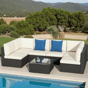 YITAHOME 7 Pieces Patio Furniture Set, Sectional Sofa PE Rattan Wicker Conversation Set Outside Couch with Table and Cushions for Porch Garden Backyard Balcony