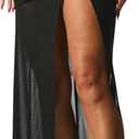 Milumia Women's Sexy Sheer Mesh Maxi Skirt Ruched Low Waisted High Slit See Through Skirts (Small, Black)