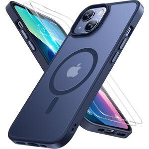 Miracase Magnetic for iPhone 13 Case 6.1 inch (Compatible with MagSafe)with 2X Screen Protectors Military-Grade Protection, Anti-Fingerprint Translucent Matte Phone Case Cover, Dark Blue