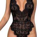 Dlsave Sexy Lingerie for Women,Deep V-Neck Lace Bodysuit Bridal Lingerie Backless One piece Teddy Body Suits Tops Wedding, XL