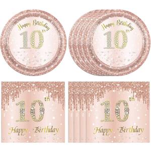 40PCS 10th Birthday Decorations for Happy 10 Years Party Tableware Set Including 10th Birthday Party Plates and Napkins,Rose Gold 10 Years Old Table Decor for Girls Pink Rose Gold Party Supplies