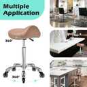 Saddle Stool Chair with Wheels, Ergonomic Thicker Saddle Seat Design for Healthy Sitting Posture, PU Leather, Rolling Saddle Stool with Silent Rubber Wheels Adjustable for Salon Massage Home, Brown