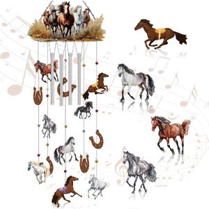 Chunful Christmas Horse Wind Chimes for Outside Aluminum Tubes Hanging Bells Memorial Windchimes with Shook Metal Horse Wind Chimes for Christmas Yard Decor Supplies for Home Lawn Porch Patio Garden