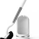 Toilet Brush and Holder Set, Curved Toilet Brush with Stainless Steel Handle, Under Rim Toilet Bowl Brush for Deep Cleaning, Drip-Proof, White