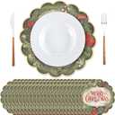 Vesici 100 Pcs Christmas Paper Placemats Disposable 13 Inch Merry Christmas Paper Place Mats Decorative Round Table Mats for Winter Holiday Birthday Wedding Baby Shower Party Supplies