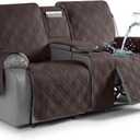 TAOCOCO Loveseat Recliner Cover with Center Console, 100% Waterproof Pet Cover for Dual Recliner with Straps Design, Split Reclining Loveseat Covers Furniture Pet&Kids Protector (2 Seater, Chocolate)