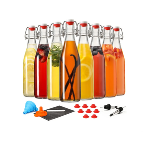 8 Set 16 OZ Swing Top Glass Bottles - Flip Top Beer Brewing Bottles with Stopper for Fermentation, Kombucha, Mead Kefir, Vanilla Extract, Juice, Tea, Soda - Airtight Cap Lids, Bonus 2 Pourers