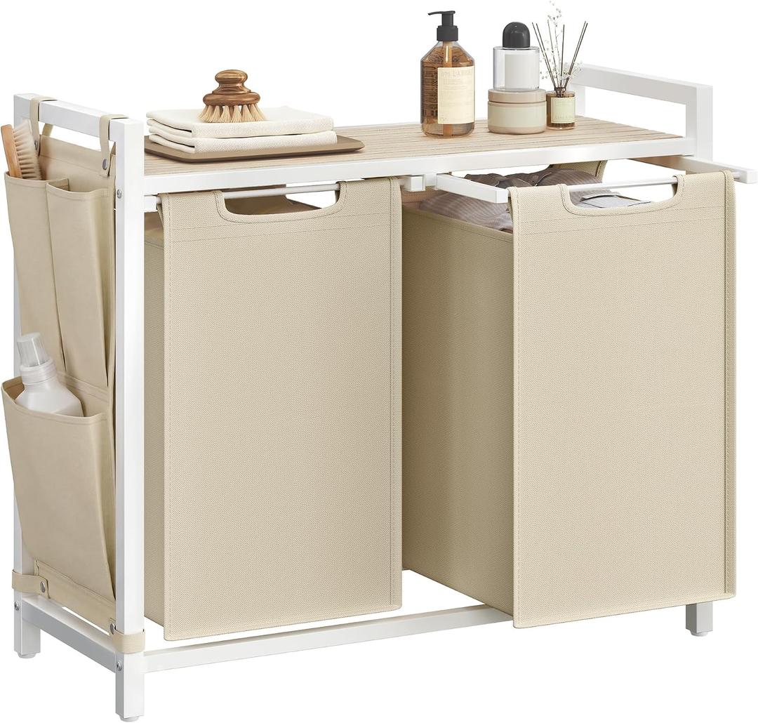 VASAGLE Laundry Hamper with Shelf, 2 Pull-Out Bags, 2 x 12.1 Gallons (46 L), 2 Bags - 92 L