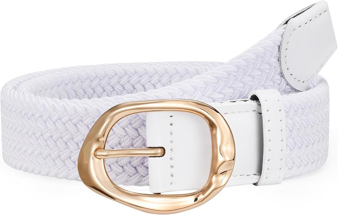 JASGOOD Braided Elastic Belt for Women Stretchy Woven Golf Belt Casual Web Belt for Jeans Pants (White)