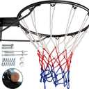 Dripex Solid Basketball Rim 18" Replacement Breakaway Wall Mounted Outdoor Heavy Duty Solid Steel 18 Inch Rim Double Spring with All Weather Net (Black)