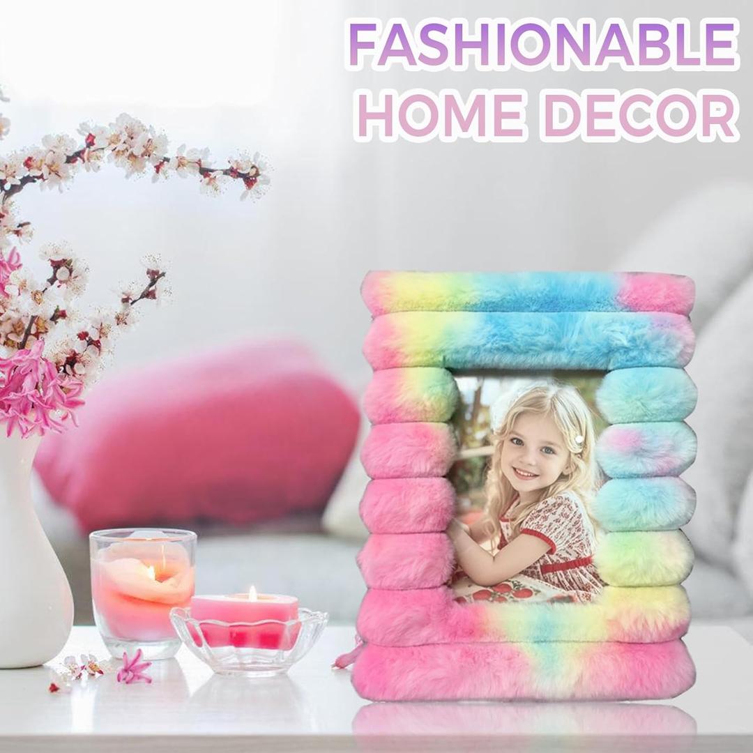 5x7 Plush Photo Frame for Home Decor, Super Soft Rainbow Plush Decorative Frame, Perfect for Photos, Drawings, and Watercolor Paintings, Cozy and Warm Gift Idea (Beige)