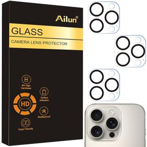 Ailun 3 Pack Camera Lens Protector for iPhone 15 Pro & iPhone 15 Pro Max,Tempered Glass,9H Hardness,Ultra HD,Anti-Scratch,Easy to Install,Case Friendly [Does not Affect Night Shots]