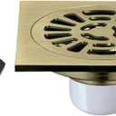 4" Brass Square Grid Shower Drain with Hair Strainer, Antique Brass