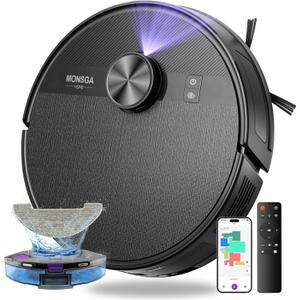 MONSGA Robot Vacuum and Mop Combo, 7000Pa Robotic Vacuum with Lidar Navigation, 180mins Runtime, Tangle-Free Robot Mop, 5 Editable Maps, APP/Remote/Voice Control, Ideal for Hard Floors and Carpets