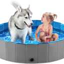 Jasonwell Foldable Dog Pet Bath Pool Collapsible Dog Pet Pool Bathing Tub Kiddie Pool Doggie Wading Pool for Puppy Small Medium Large Dogs Cats and Kids 48" Grey (Mdf Wood Gray)