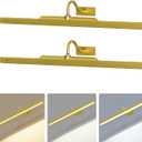 Picture Light 2Pack- 16in Picture Lights for Wall, 5000mAh Wireless Rechargeable Battery Picture Lights, Wall Light, Art Display Light for Gallery Artwork, Paintings, Portraits, Dartboards- Gold