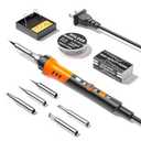 60W Adjustable Temperature Soldering Iron Kit - 9-in-1 With 5 Tips, Solder Wire Stand for Soldering and Repair