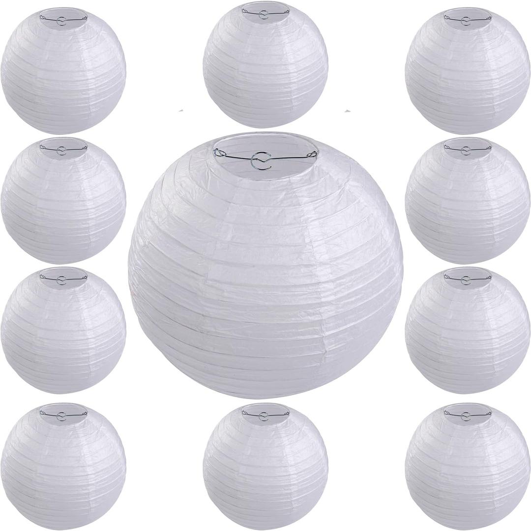 Adorox 10" White Round Paper Lantern Home Decoration (White (10 Lanterns))