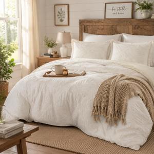 SLEEP ZONE Queen Comforter Set, Beige Diamond Jacquard Bedding Set 3 Pc