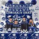 2026 Graduation Decorations Kit - Navy Blue Silver Class of 2026 Party Decor with Congrats Grad Banner Backdrop Hanging Swirls Paper Pompoms Balloons for High School College Graduation Party Supplies