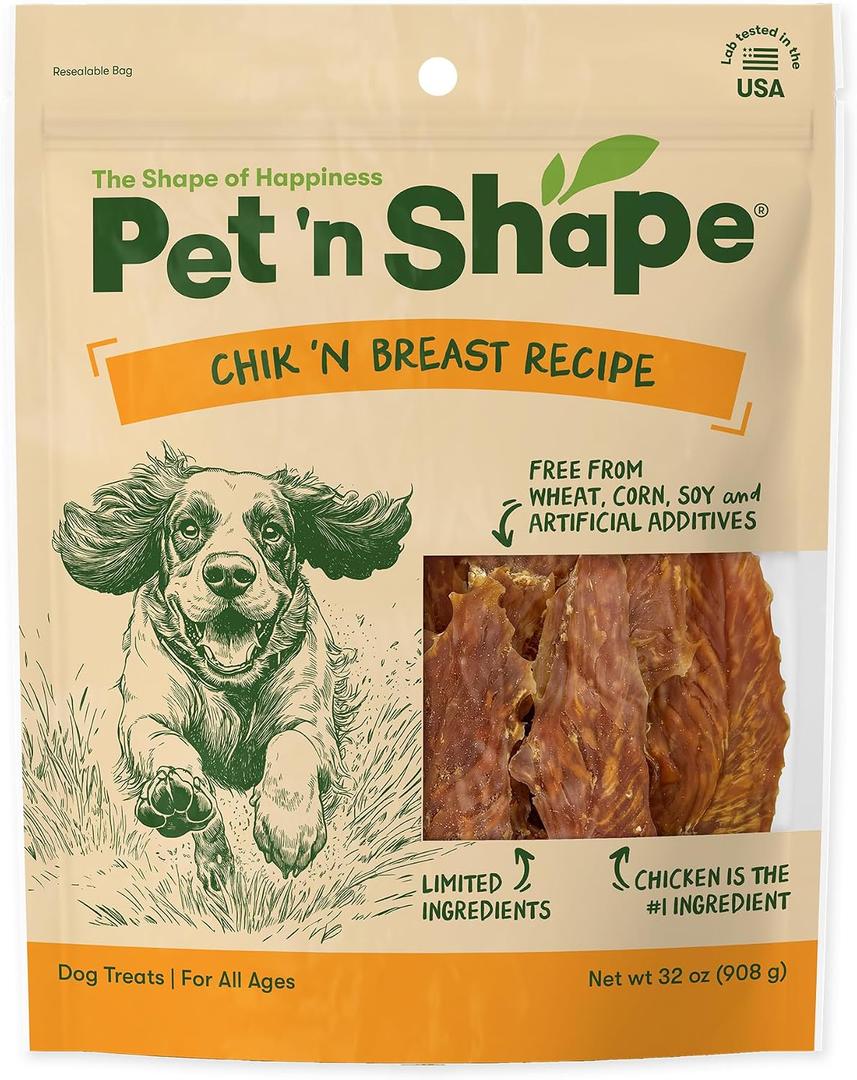 Pet 'n Shape Chik 'n Breast Jerky Dog Treats - 2 Pound | Premium chicken breast recipe, Limited ingredients, Wheat and soy free, Training reward, For all life stages, High protein, Best By 10/16/2026