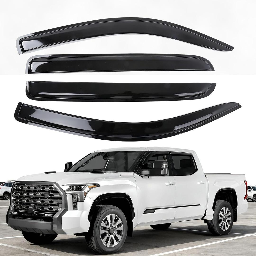 Channel Window Rain Guards Fit for Toyota Tundra 2022 2023 2024 2025 2026 CrewMax Truck, Extra Durable Visors Vent Visors Window Deflector Vent Shades Car Accessories (Glossy Black)