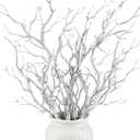 Geosar 13.8 Inch Small Manzanita Branches Plastic Faux Branches Artificial Antler Shaped Tree Branch Decorative Plant Twigs for Home Wedding Table Centerpiece Festival Decors(Silver,10 Pieces)
