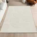 SHACOS Soft Cozy Fluffy Abstract Geometric High Low Pile Area Rugs 3'x5' Non Slip Washable Scandinavian Minimalist Rug Modern Carpet for Living Room Bedroom Bathroom, Cream