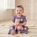 Vibebox Baby Girl Clothes Newborn Preemie Summer Outfits Short Sleeve Ruffle Romper Tops Bell Bottoms Pant Sets with Headband (Purple, 6-12M)