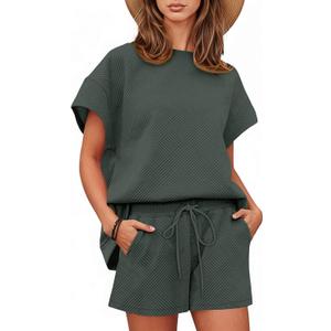 Tankaneo Womens 2 Piece Short Sets Outfits Summer Matching Lounge Set Casual Short Sleeve Tops and Shorts Pajama Set XXL